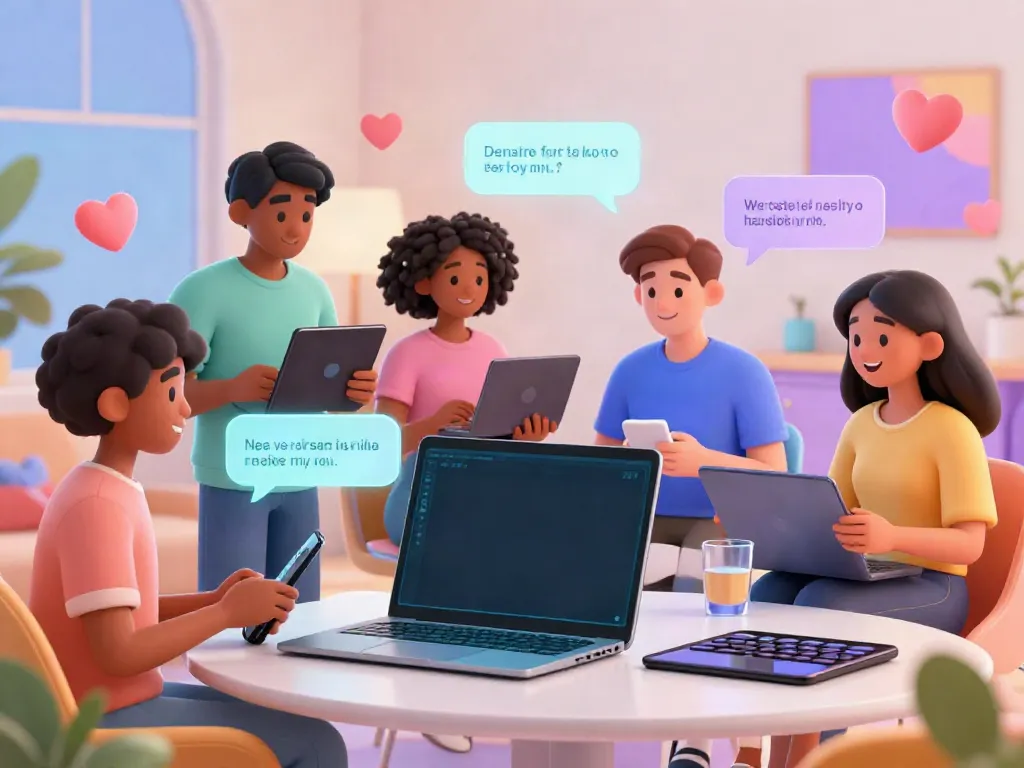 Engaging NSFW AI chat scene with animated characters and digital devices.